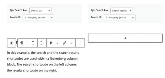 Gutenberg Blocks Placement of Ajax Search Pro Filter and Results