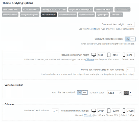 Ajax Search Pro Vertical Results Layout Backend Options