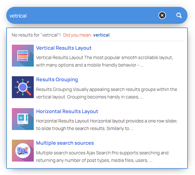 Ajax Search Pro Vertical Results Box with predictive search suggestions