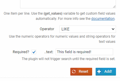 Filter requirements - required filter