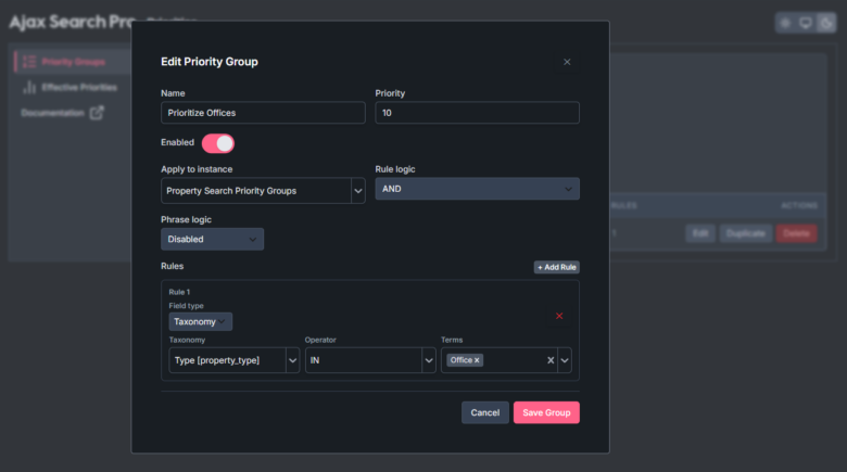 Priority Groups via Ajax Search Pro